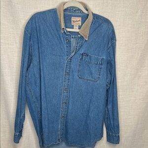 Woolrich Blue Denim Shirt with Tan Corduroy Collar